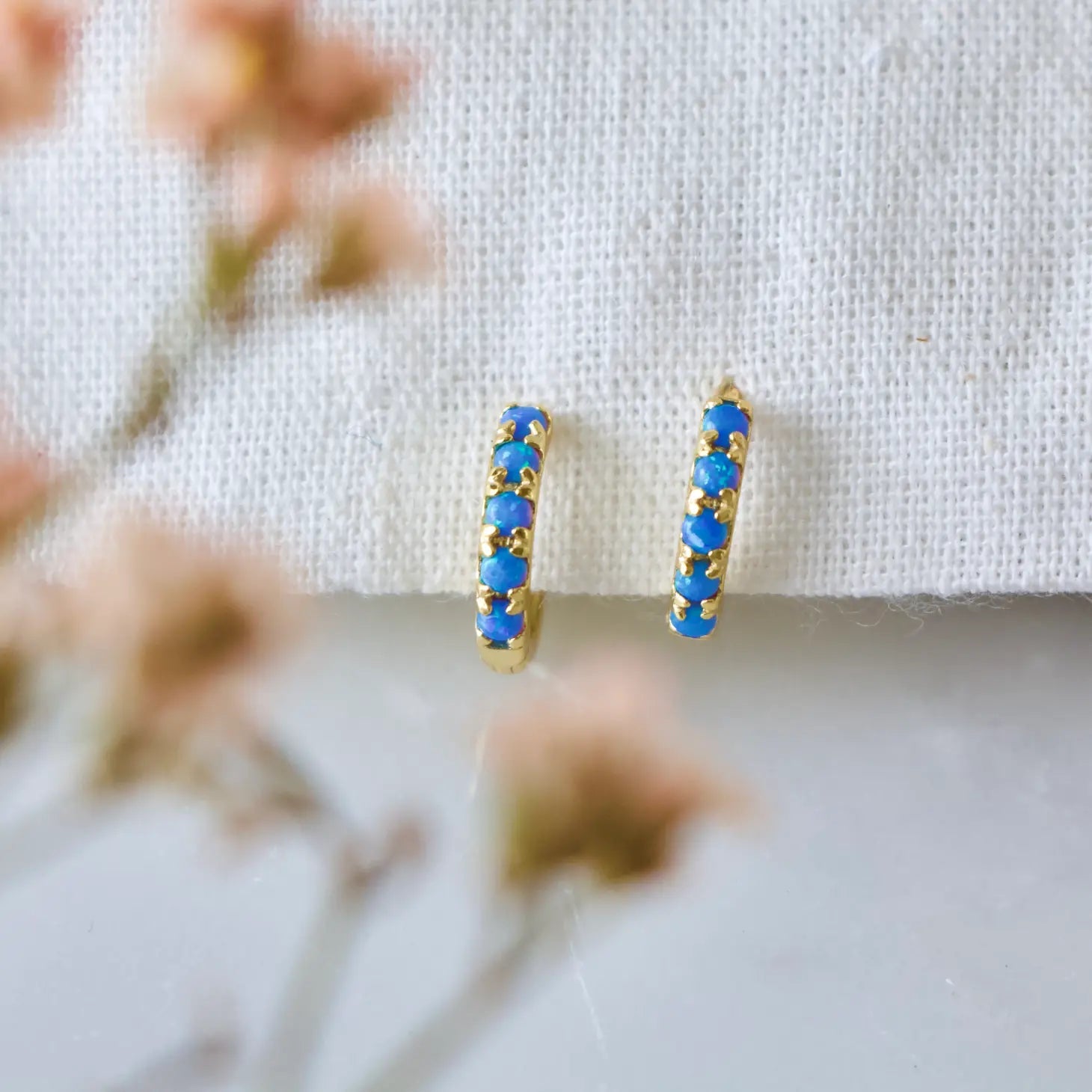 Mesa Blue Blue Opal Huggie Hoop Earrings - Hypoallergenic by Harbour Thread