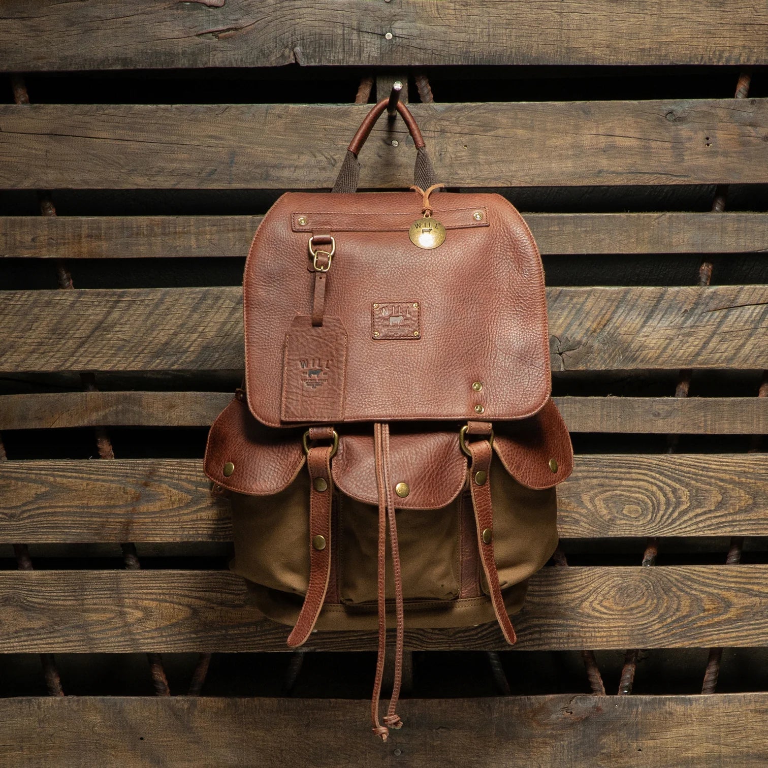 Will Leather Goods Lennon Canvas & Leather Backpack - Tobacco/Cognac by Harbour Thread