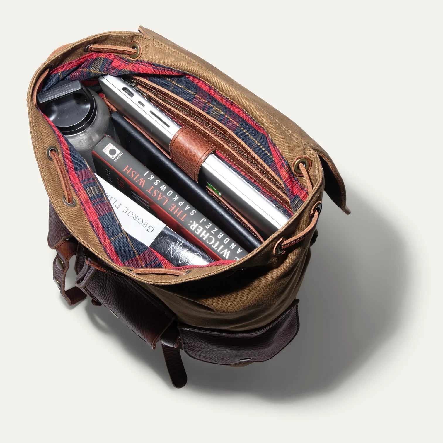 Will Leather Goods Lennon Canvas & Leather Backpack - Tobacco/Cognac by Harbour Thread