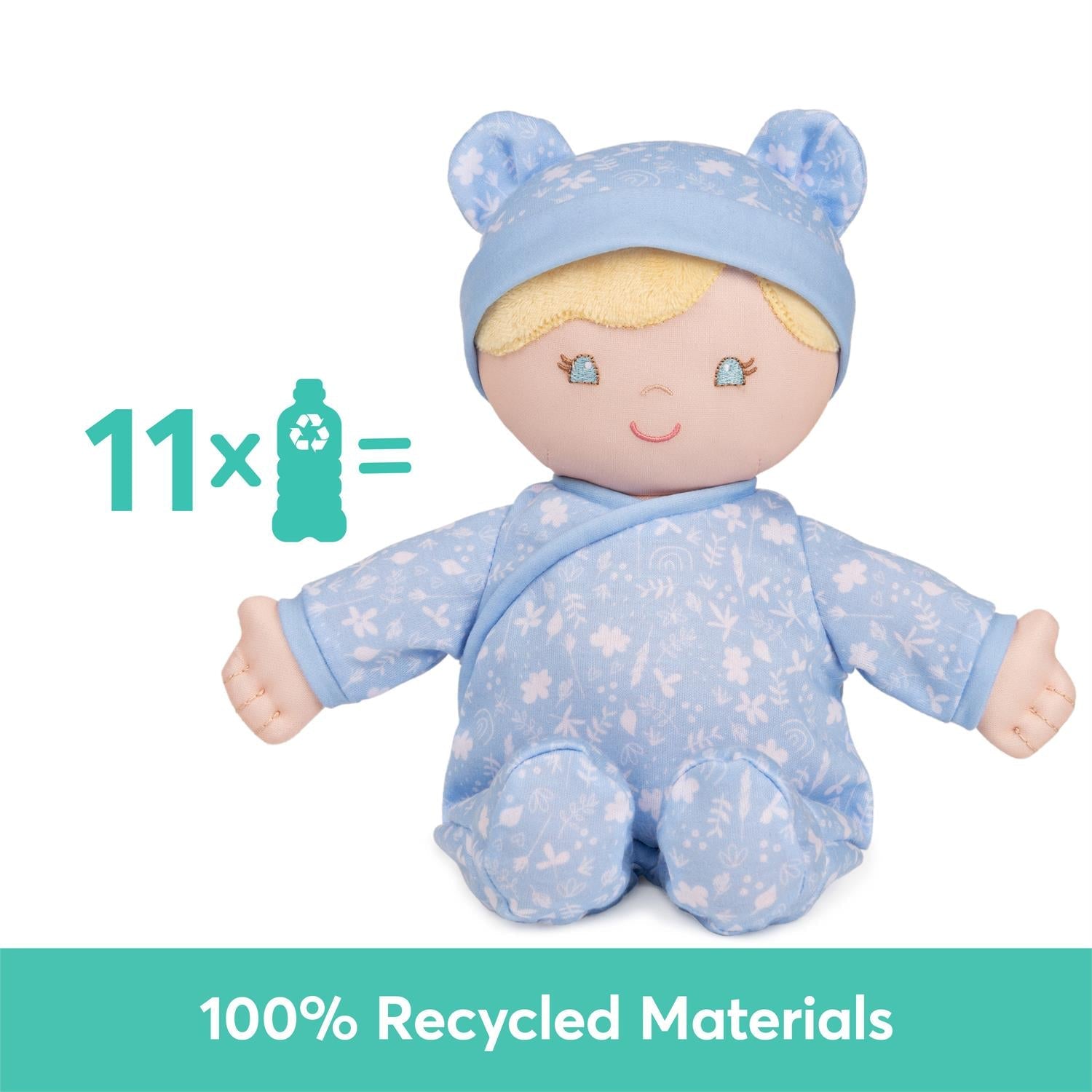 Plush Baby Doll Sustainable Aster Dressed In A Blue Onesie by Homeportonline