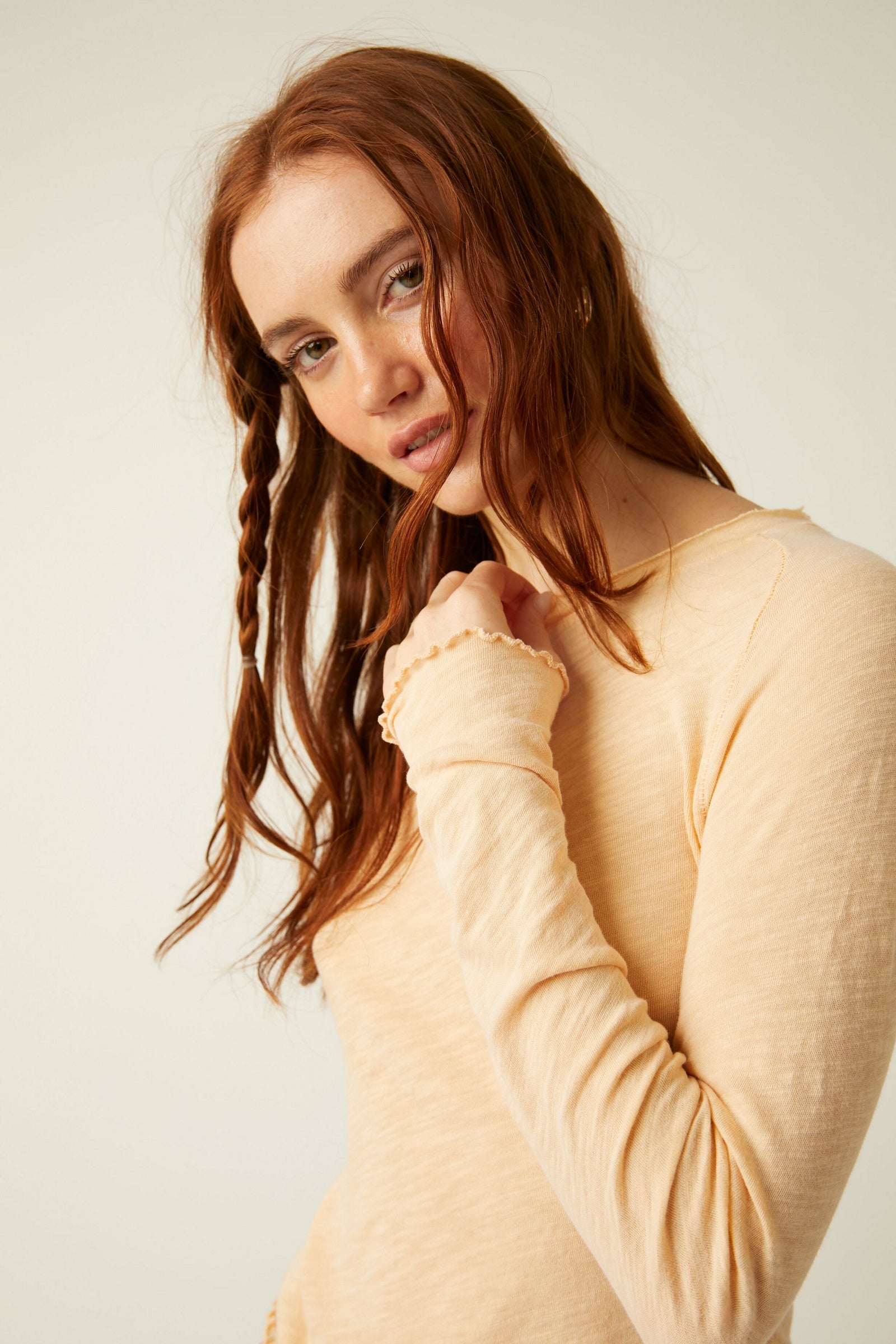 Free People Be My Baby Long Sleeve Tee - White Peach by Harbour Thread