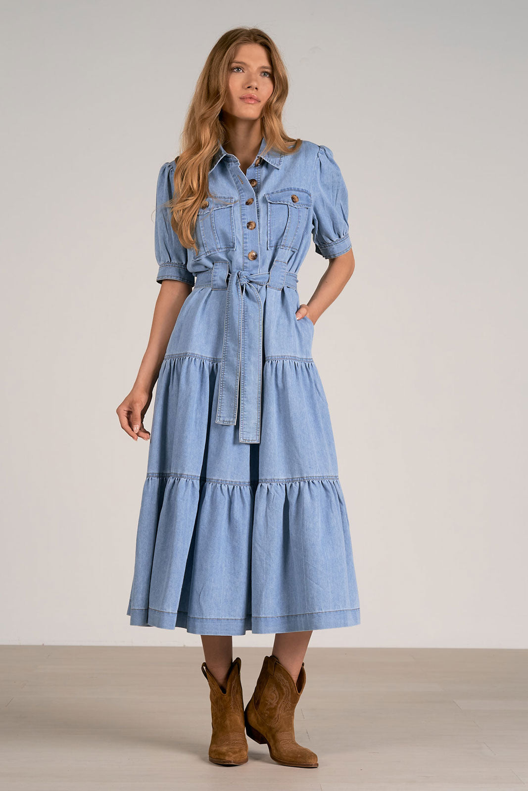 Alma Tiered Maxi Dress - Denim by Harbour Thread