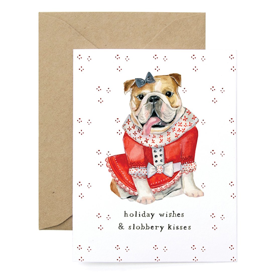 "Holiday Wishes & Slobbery Kisses" Bulldog Holiday Card by Wild Lark