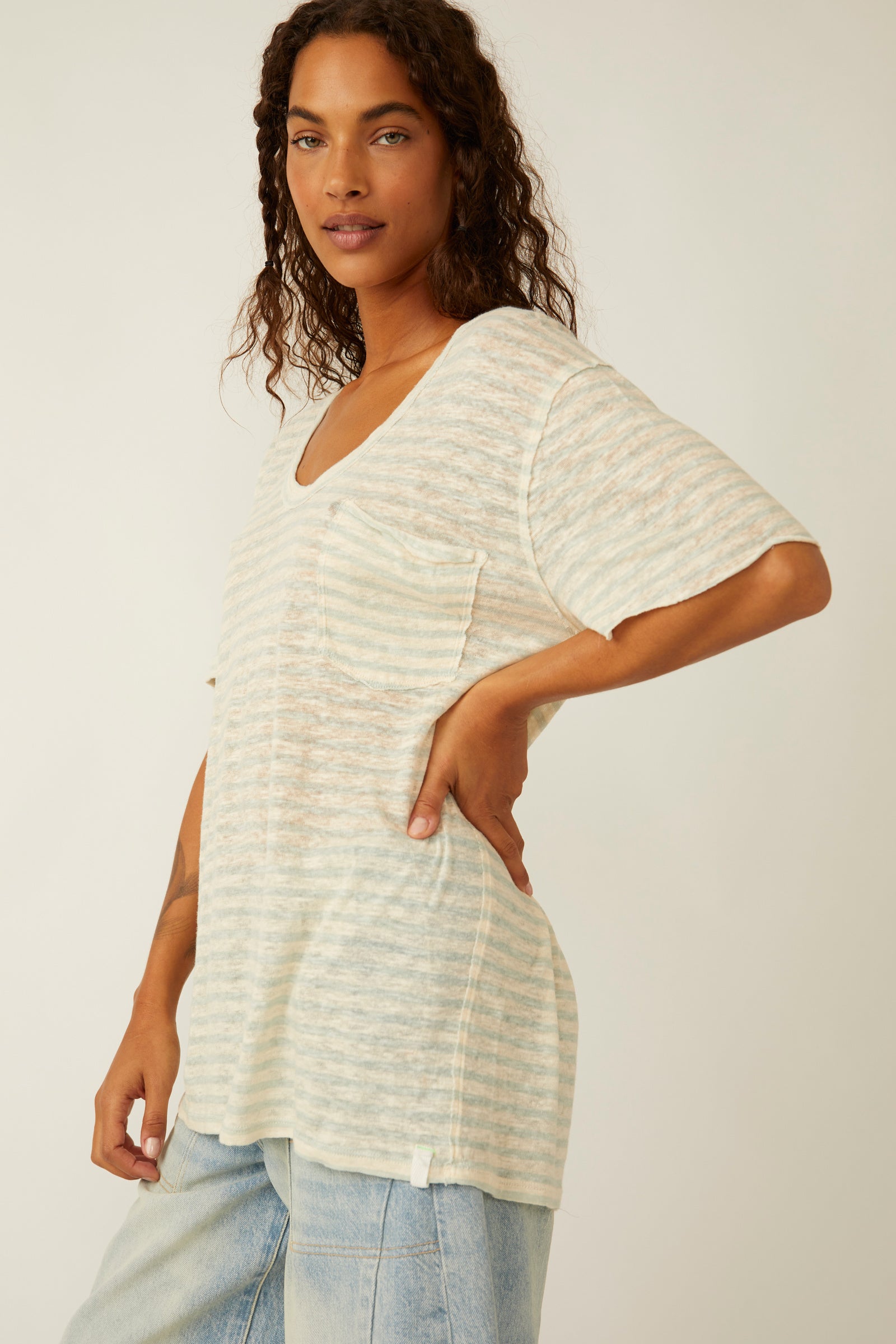 Free People All I Need Stripe Tee - Mineral Sea Combo by Harbour Thread