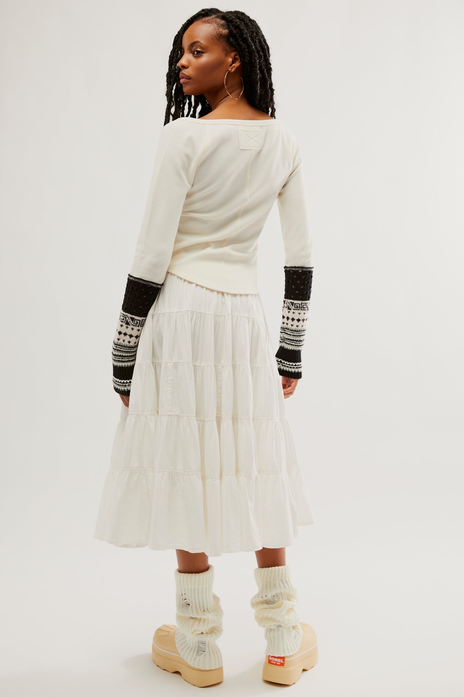 Free People Full Swing Midi Skirt - Ivory by Harbour Thread