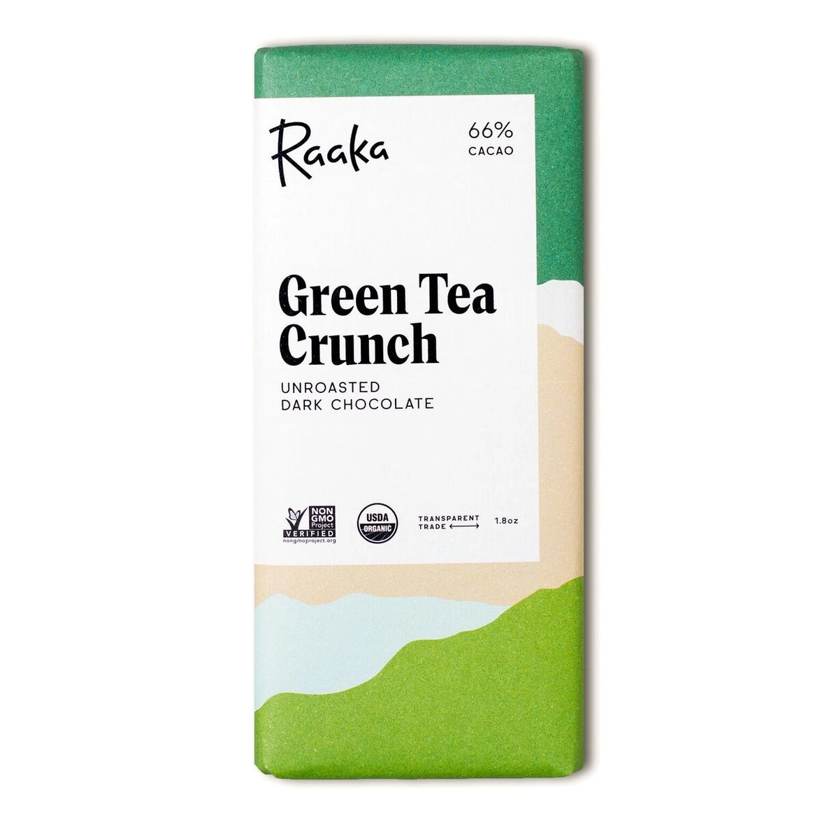 66% Green Tea Crunch Chocolate Bar by Wild Lark