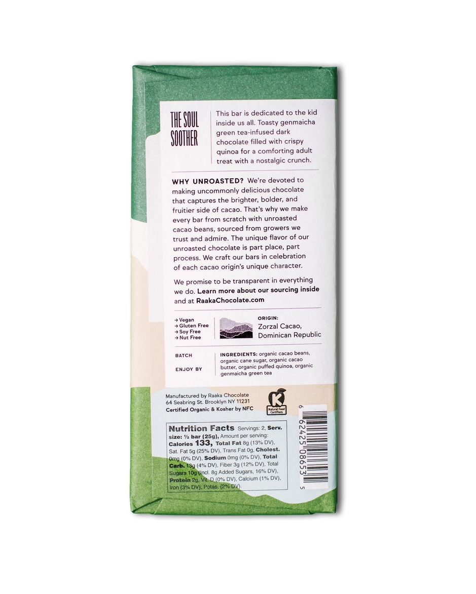 66% Green Tea Crunch Chocolate Bar by Wild Lark