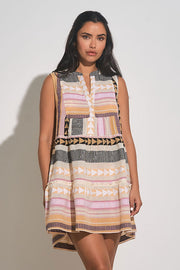 Be Bold Printed Mini Dress - Tan Multi by Harbour Thread