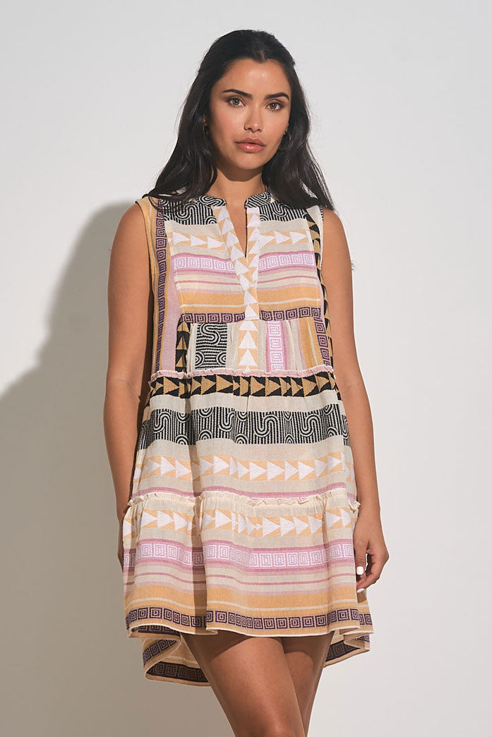 Be Bold Printed Mini Dress - Tan Multi by Harbour Thread