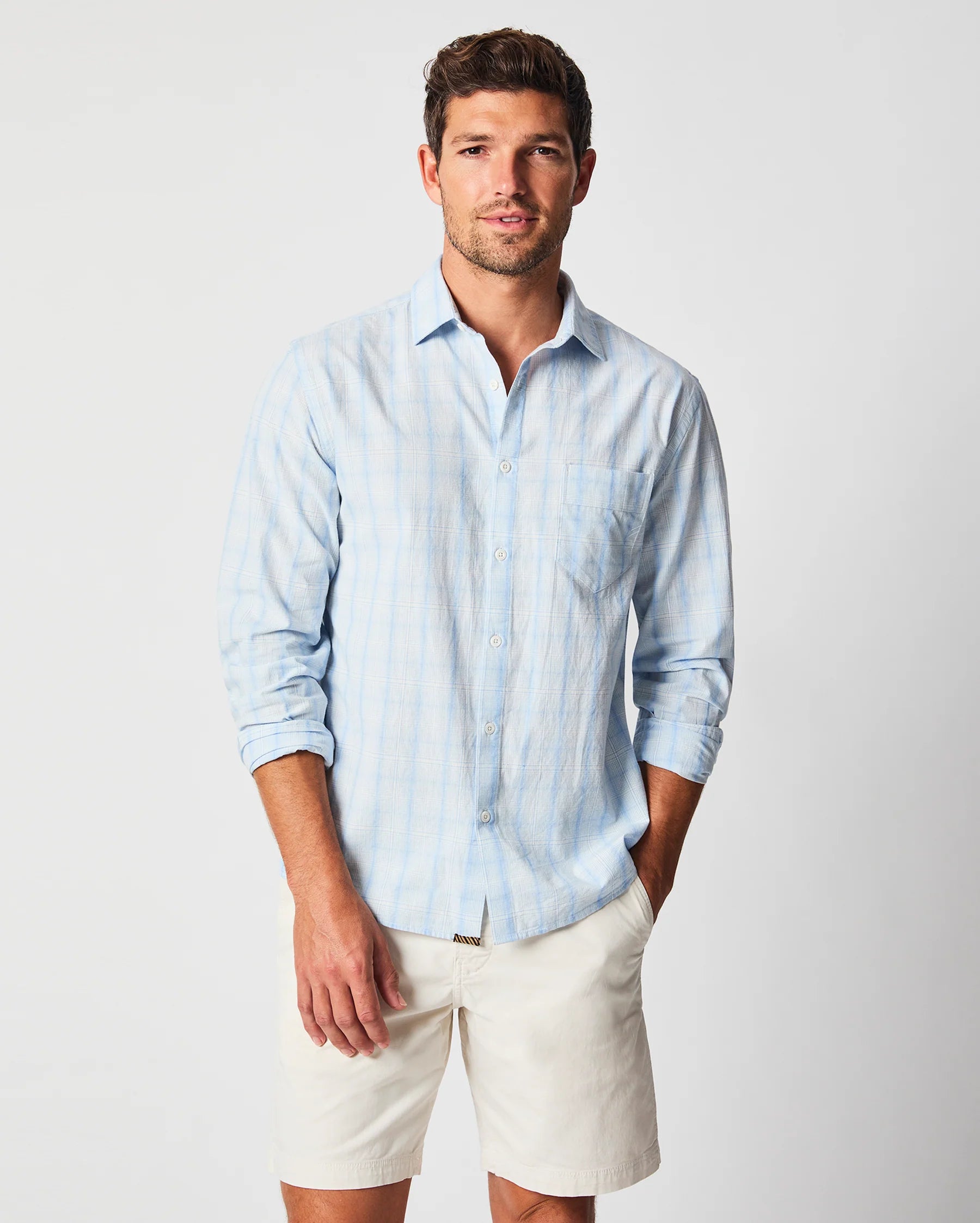 Billy Reid Line Plaid Pickwick Shirt - French Blue by Harbour Thread