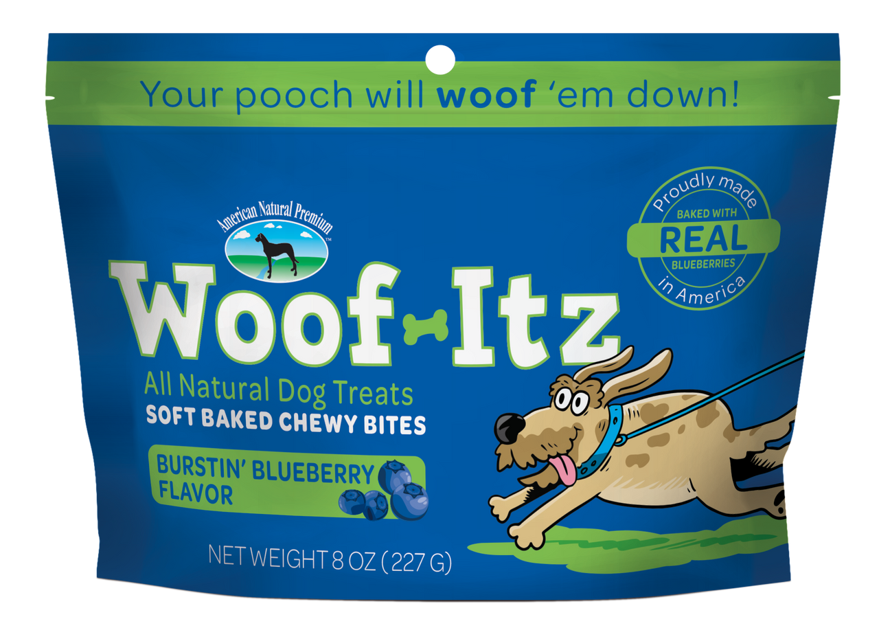 American Natural Premium Dog Treat Woof-Itz Burstin Blueberry 8oz by Pet Food Warehouse