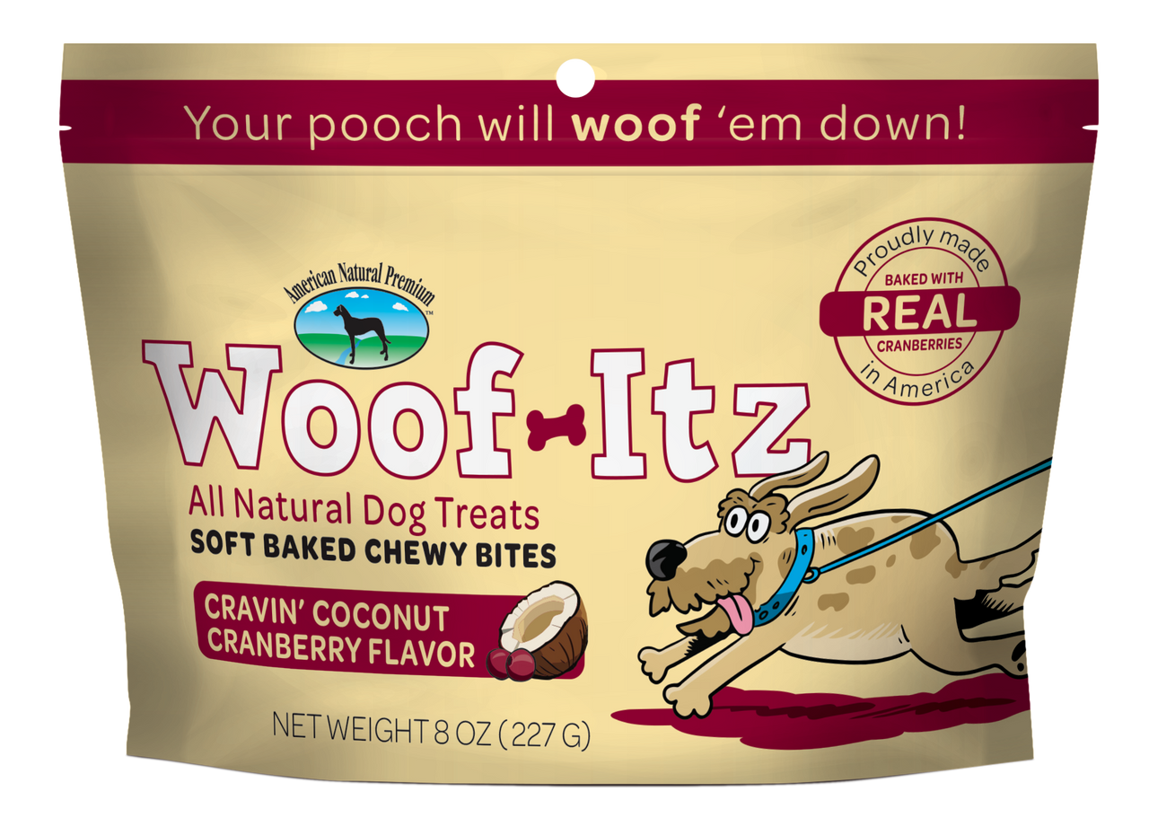 American Natural Premium Dog Treat Woof-Itz Coconut Cranberry 8oz by Pet Food Warehouse