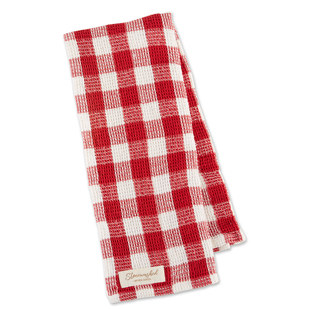 Checker Washed Waffle Dishtowel Red Cider by Homeportonline