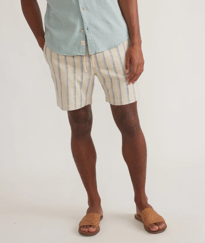 Marine Layer 6" Saturday Selvage Beach Short - Natural/Blue Stripe by Harbour Thread