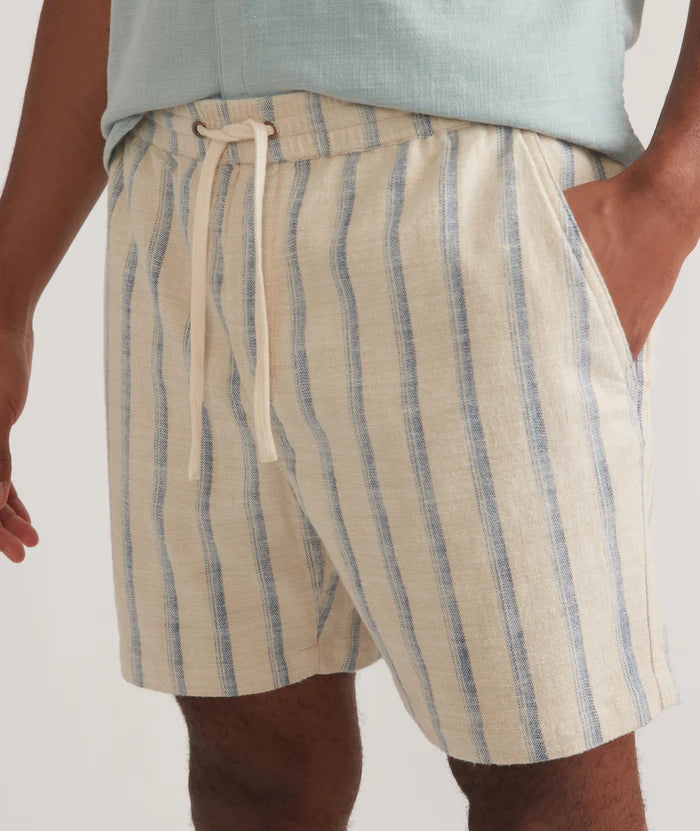 Marine Layer 6" Saturday Selvage Beach Short - Natural/Blue Stripe by Harbour Thread
