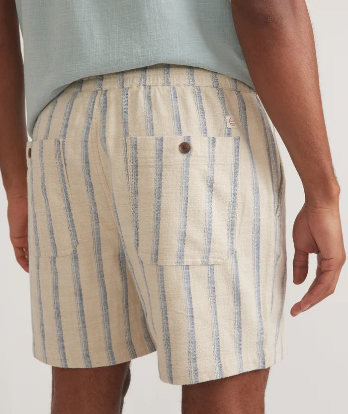 Marine Layer 6" Saturday Selvage Beach Short - Natural/Blue Stripe by Harbour Thread