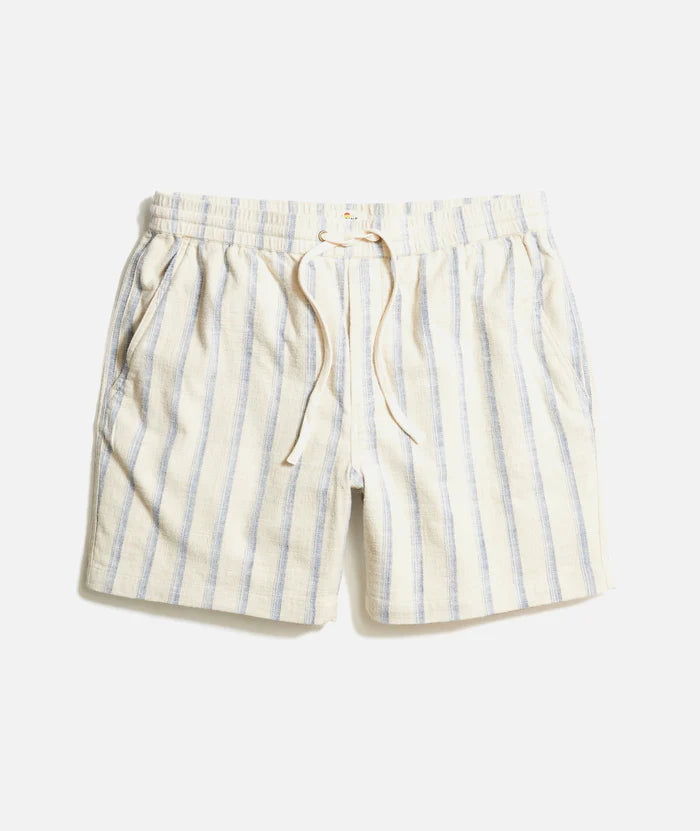 Marine Layer 6" Saturday Selvage Beach Short - Natural/Blue Stripe by Harbour Thread