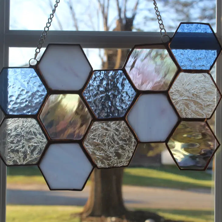 Large Blue and Pink Honeycomb Suncatcher by Wild Lark