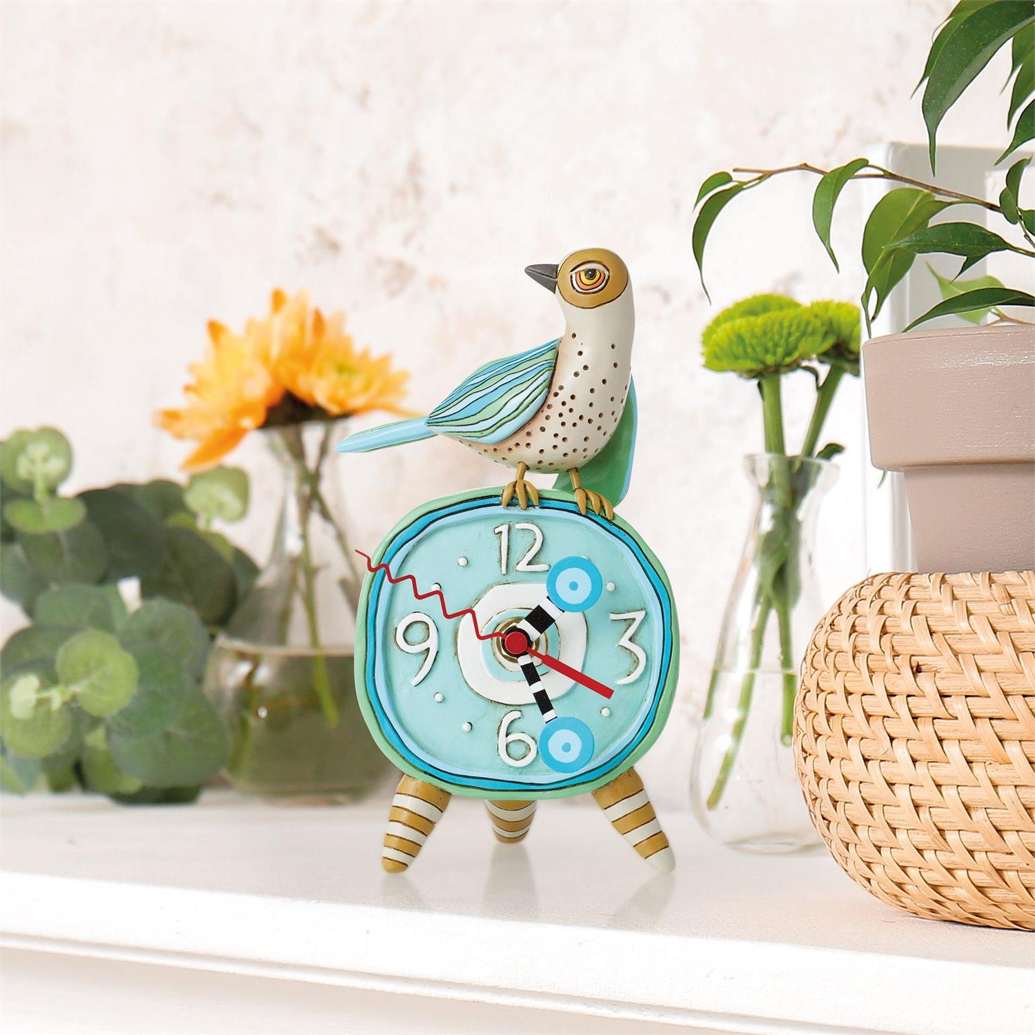 Clock Desk Top Perched Bird by Homeportonline