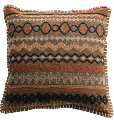 Pillow Cotton Embroidered Beige, Orange & Black 18" Square by Homeportonline