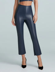 Commando Faux Leather Cropped Flare Legging - Navy by Harbour Thread
