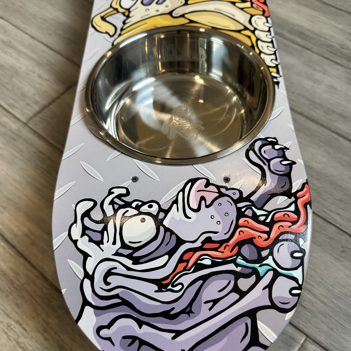 Fly Doggy - Elevated Skateboard Dog Feeding Stand with 2 Bowls