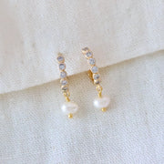 Mesa Blue Gold Zircon and Freshwater Pearl Huggie Earrings by Harbour Thread