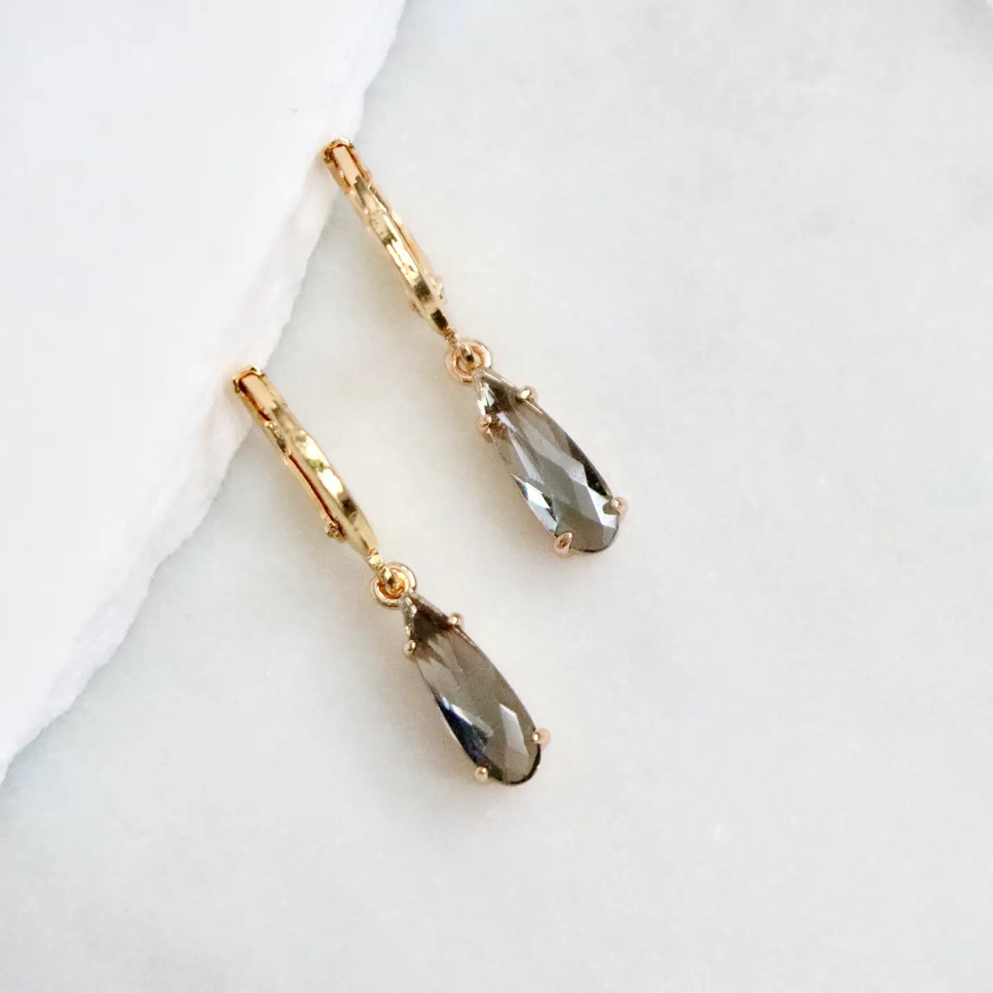 Mesa Blue Grey Crystal Teardrop Huggie Earrings by Harbour Thread