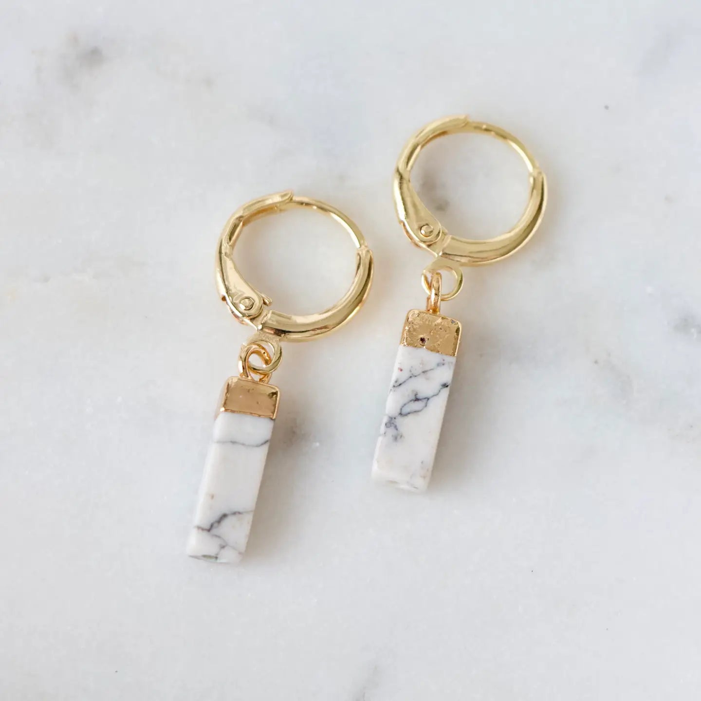 Mesa Blue Rectangle White Turquoise Stone Huggie Earrings by Harbour Thread