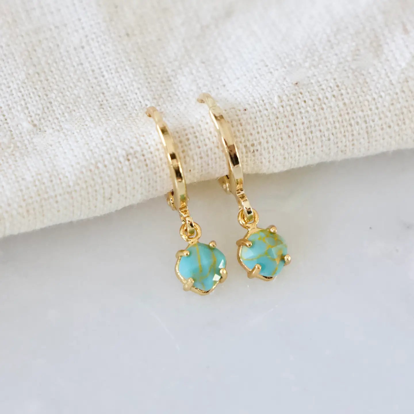 Mesa Blue Turquoise Stone Huggie Hoops by Harbour Thread