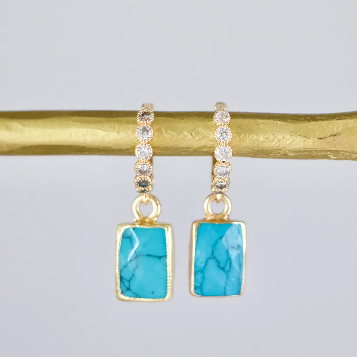 Mesa Blue Turquoise and Zircon Huggie Hoop Earrings by Harbour Thread