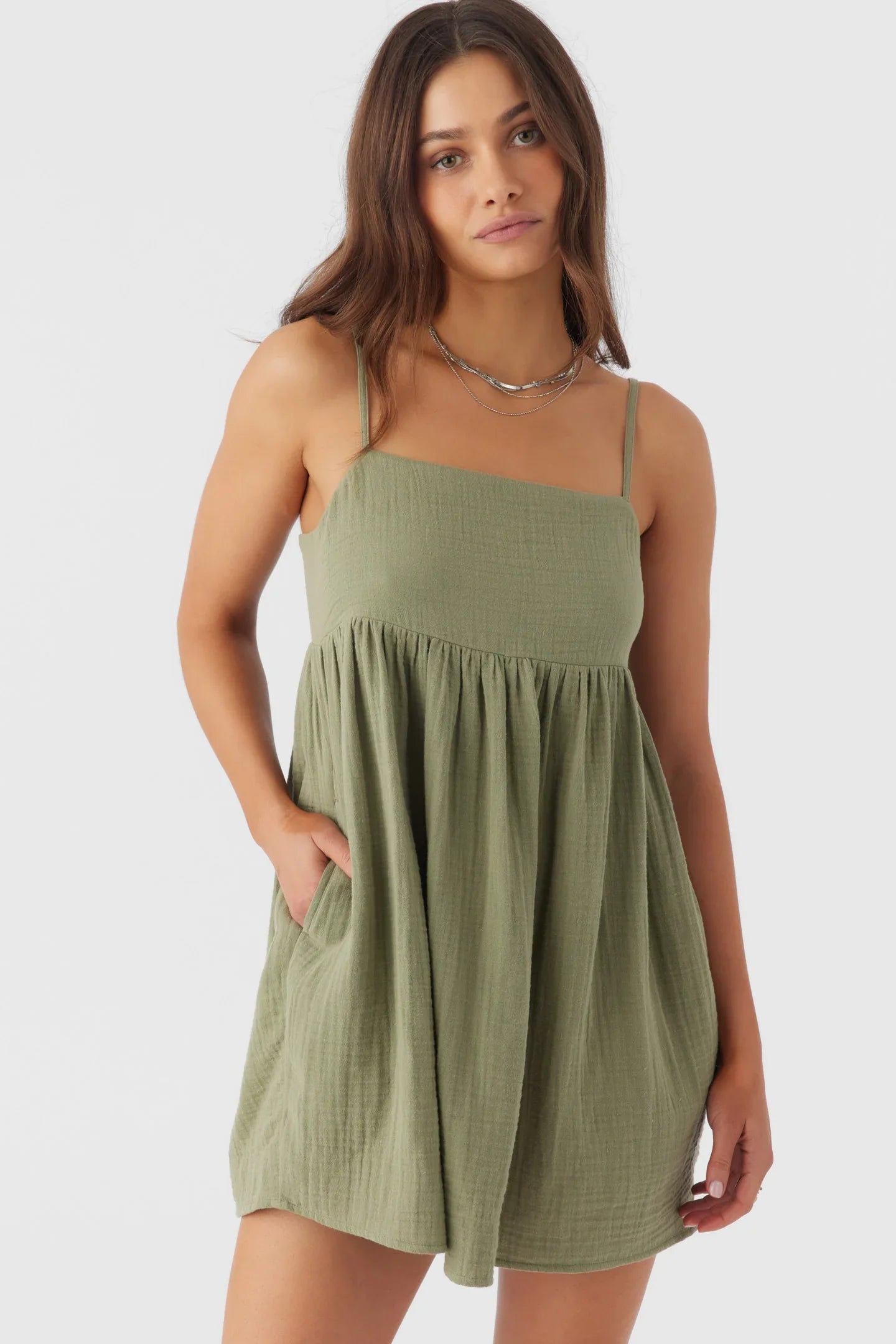 O'Neill Hadia Double Gauze Mini Dress - Oil Green by Harbour Thread