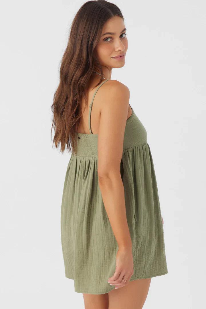 O'Neill Hadia Double Gauze Mini Dress - Oil Green by Harbour Thread