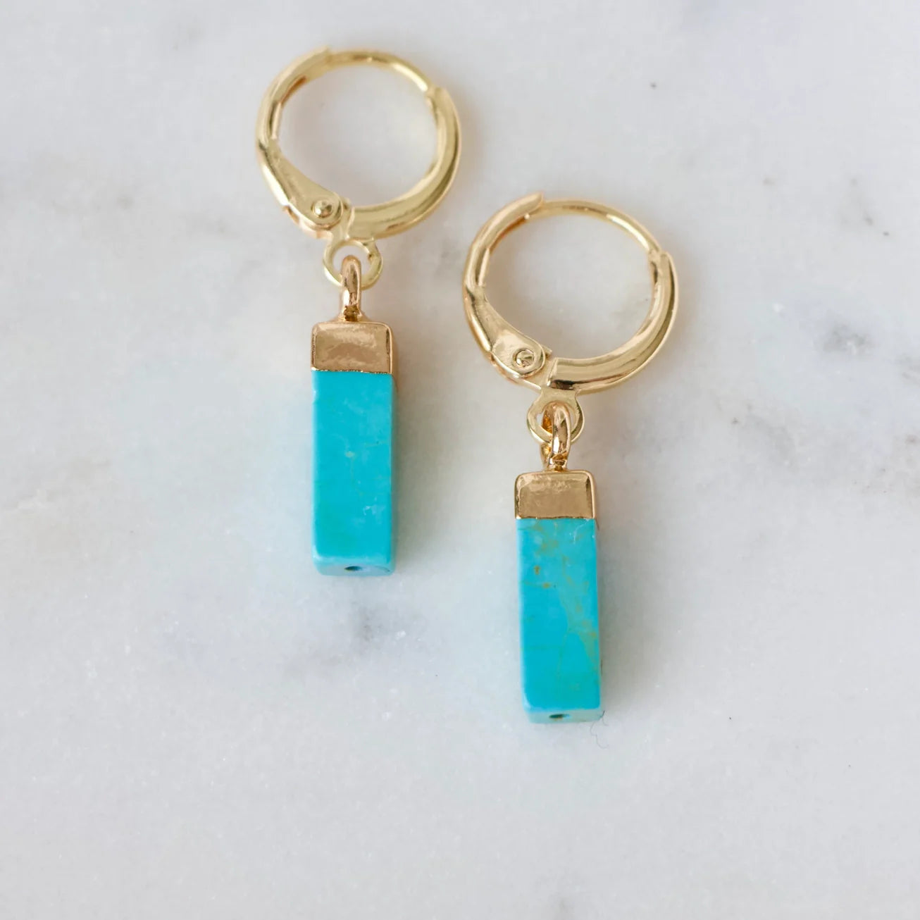Mesa Blue Rectangle Turquoise Stone Huggie Earrings by Harbour Thread