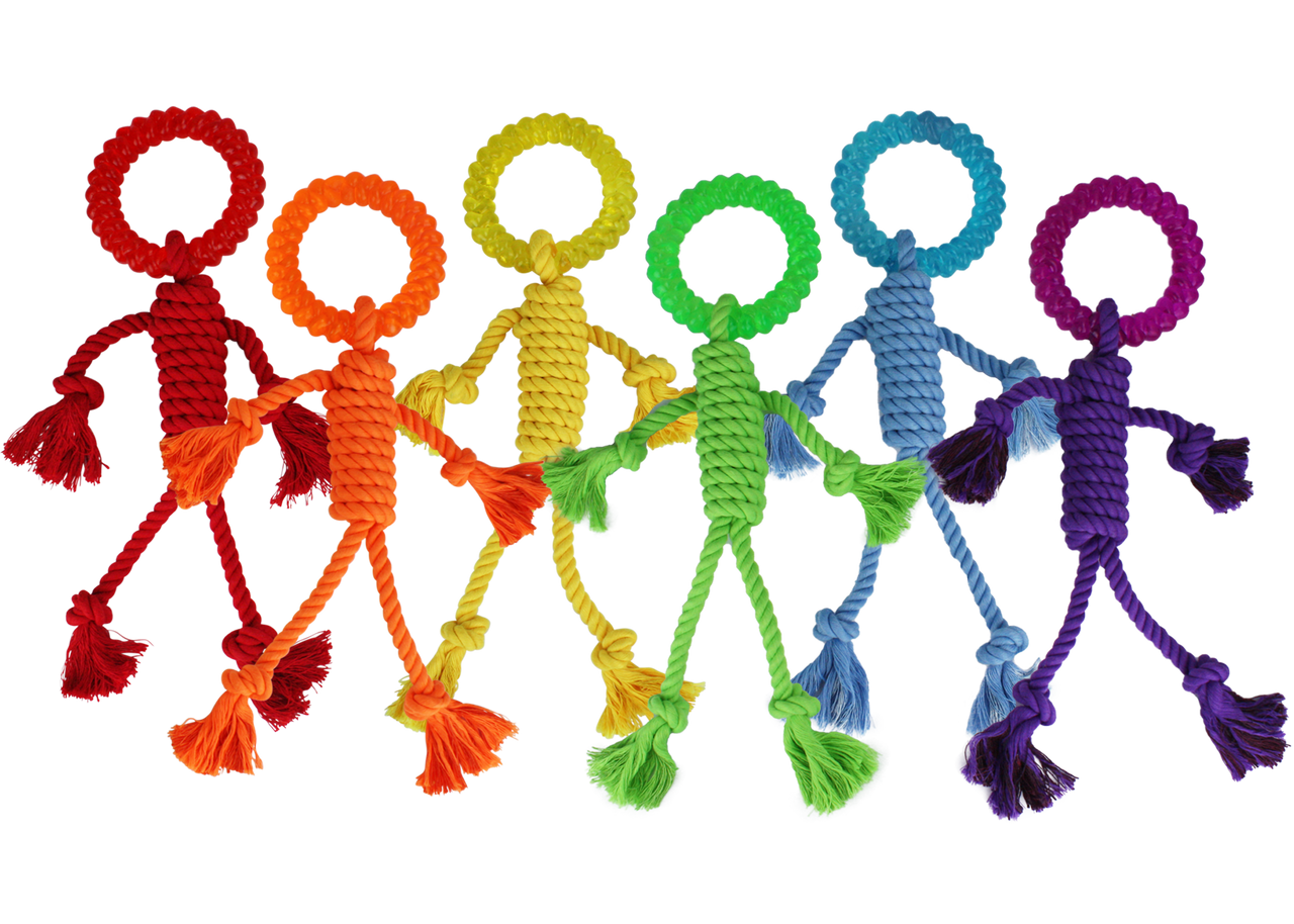 Multipet Dog Toy Nuts for Knots Rope Man with Tpr Head Toys Assorted 12" by Pet Food Warehouse