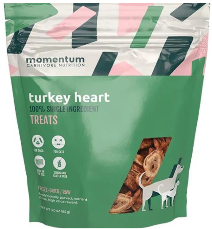 Momentum Carnivore Nutrition Dog Treat Turkey Hearts 3oz by Pet Food Warehouse