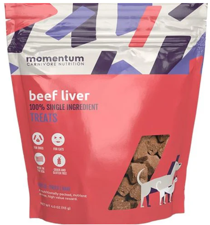 Momentum Carnivore Nutrition Dog Treat Beef Liver 4oz by Pet Food Warehouse