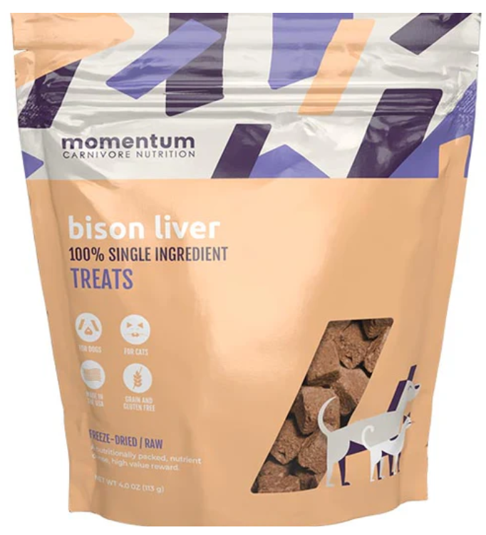 Momentum Carnivore Nutrition Dog Treat Bison Liver 4oz by Pet Food Warehouse
