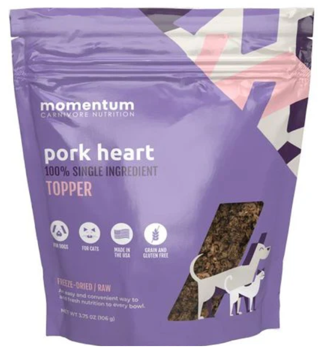 Momentum Carnivore Nutrition Dog Freeze Dried Topper Pork Heart 3.75oz ...