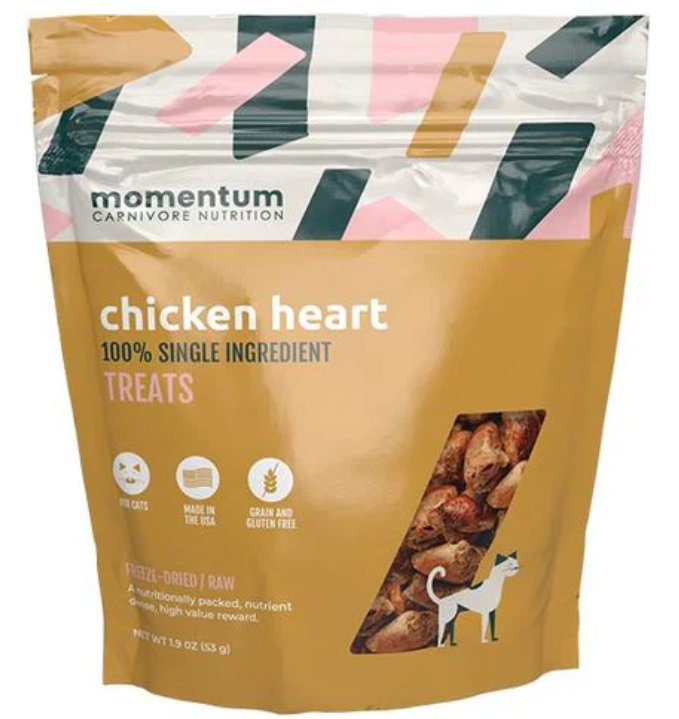 Momentum Carnivore Nutrition Cat Treat Chicken Hearts 1.9oz by Pet Food Warehouse