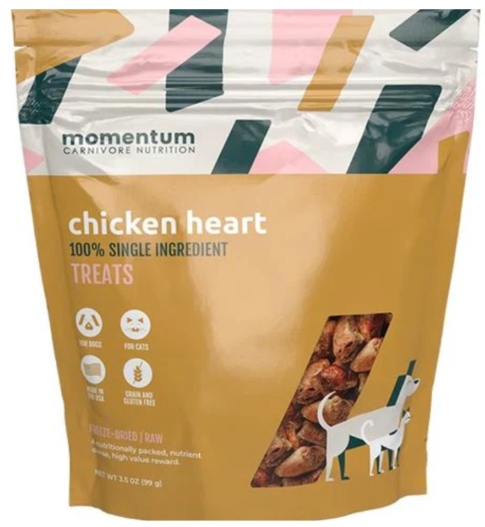 Momentum Carnivore Nutrition Dog Treat Chicken Hearts 3.5oz by Pet Food Warehouse