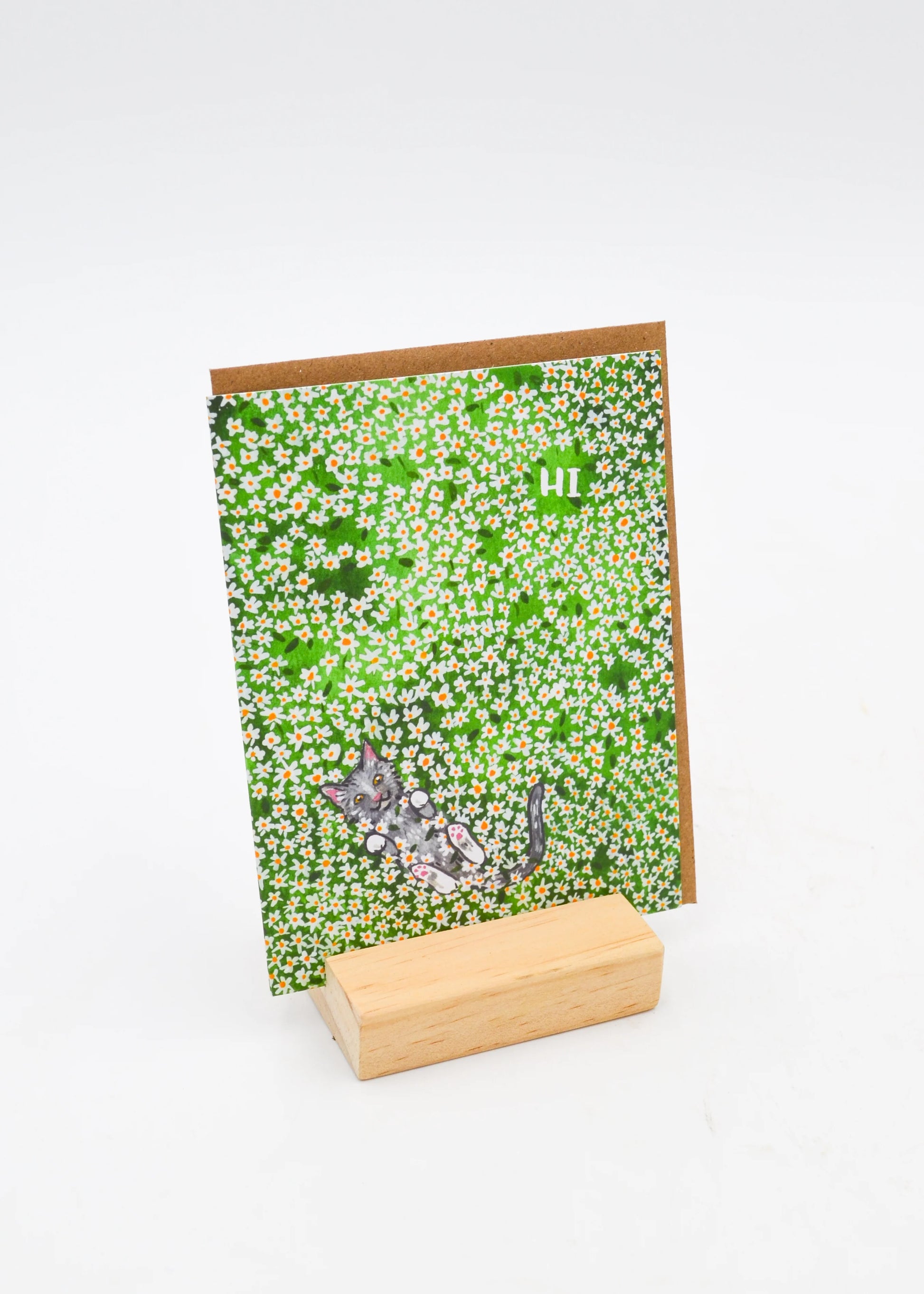 "Hi" Cat in Garden Card by Wild Lark
