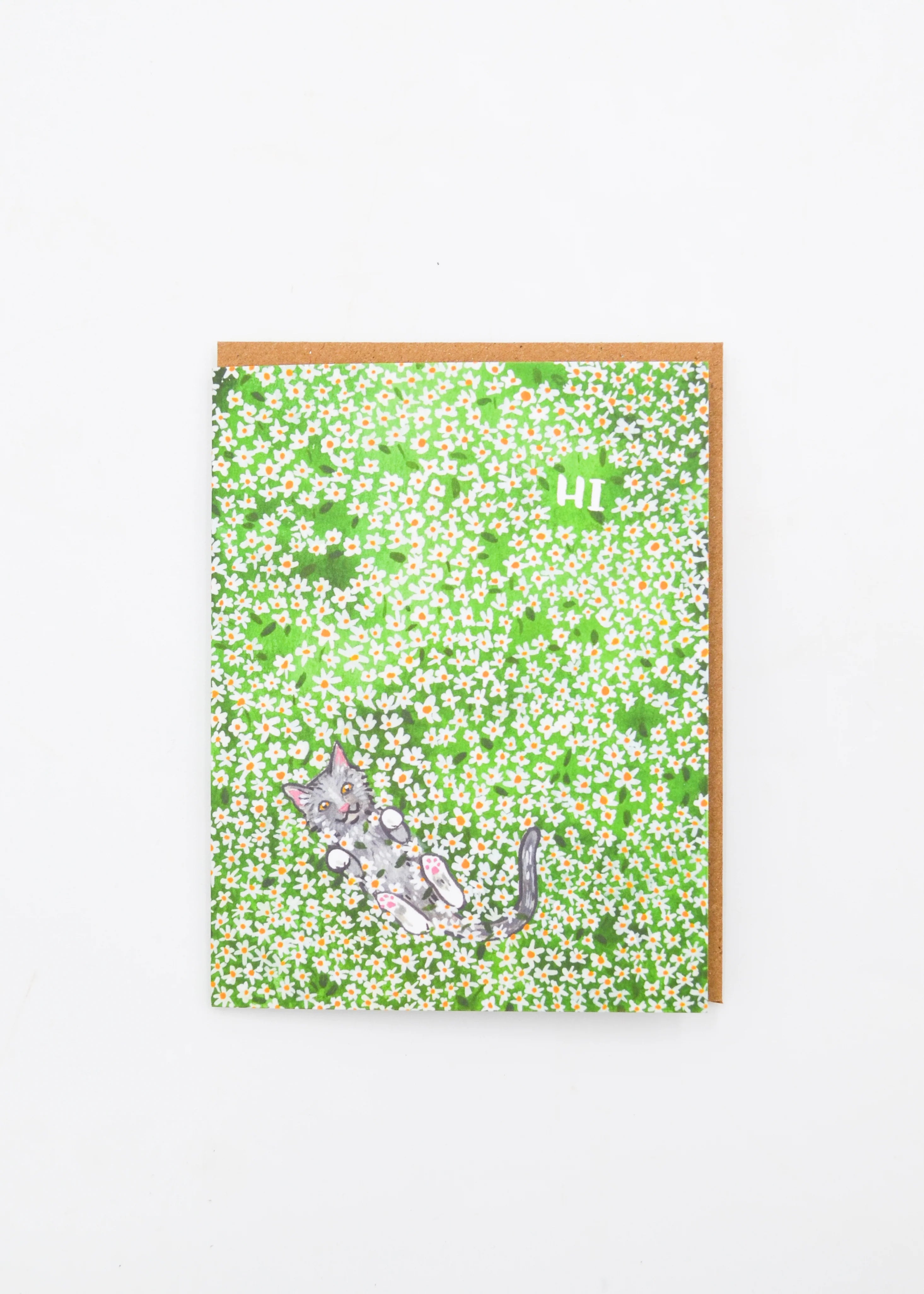 "Hi" Cat in Garden Card by Wild Lark