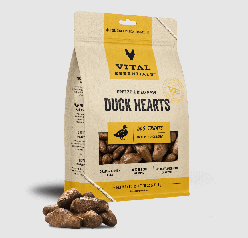 Vital Essentials Freeze-Dried Raw Duck Hearts Dog Treats 10oz by Pet Food Warehouse