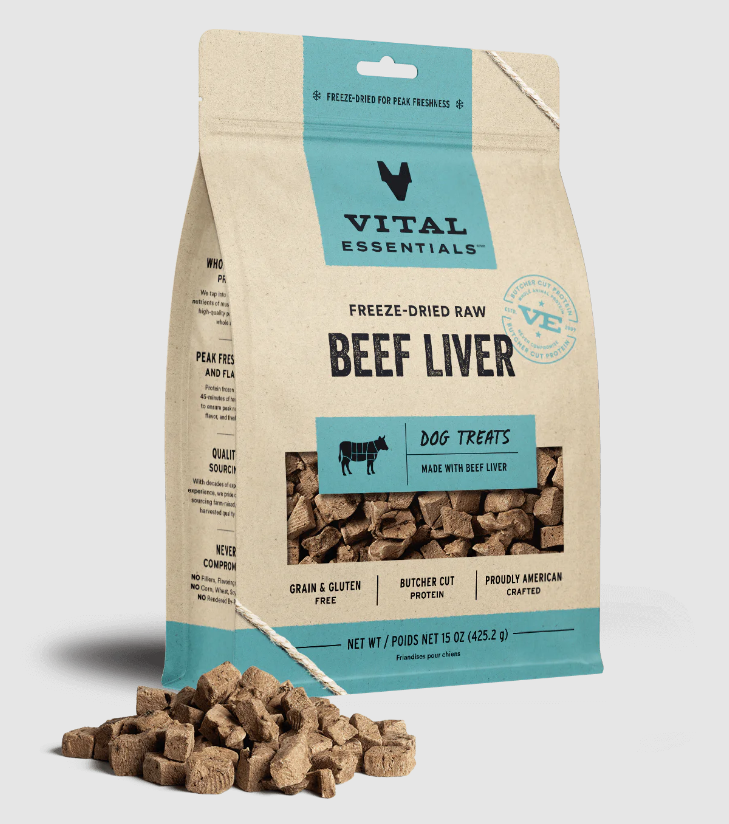 Vital Essentials Freeze-Dried Raw Beef Liver Dog Treats 15oz by Pet Food Warehouse