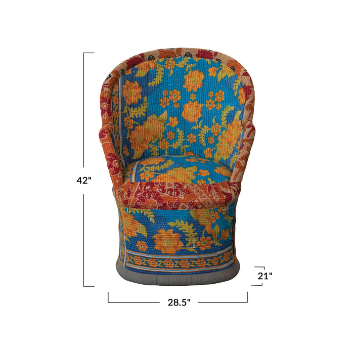 Kantha Stitch Upholstered Cane Chair (Each Pattern Will Vary)