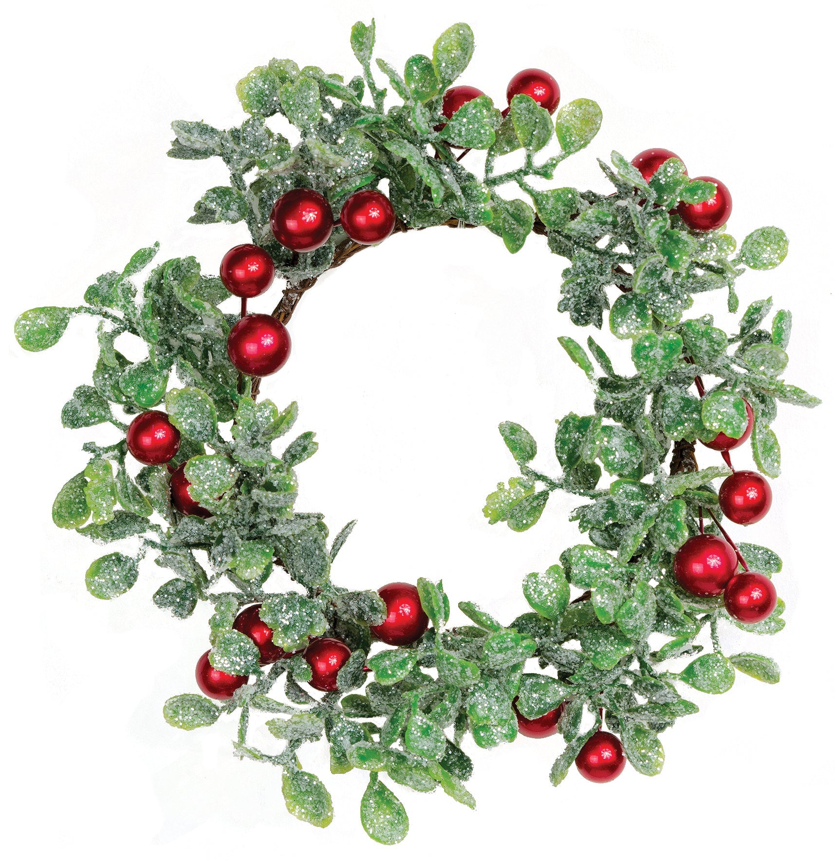 Candle Ring - Faux Glittered Boxwood w/ Red Berries by Homeportonline