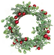 Candle Ring - Faux Glittered Boxwood w/ Red Berries by Homeportonline