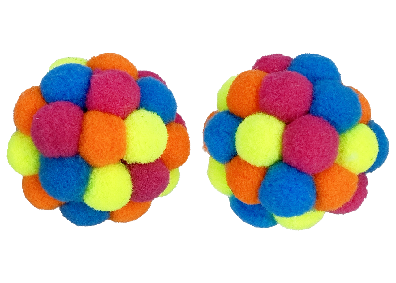 Multipet Cat Toy Pom Pom Ball w/ Rattle Assorted Colors by Pet Food Warehouse