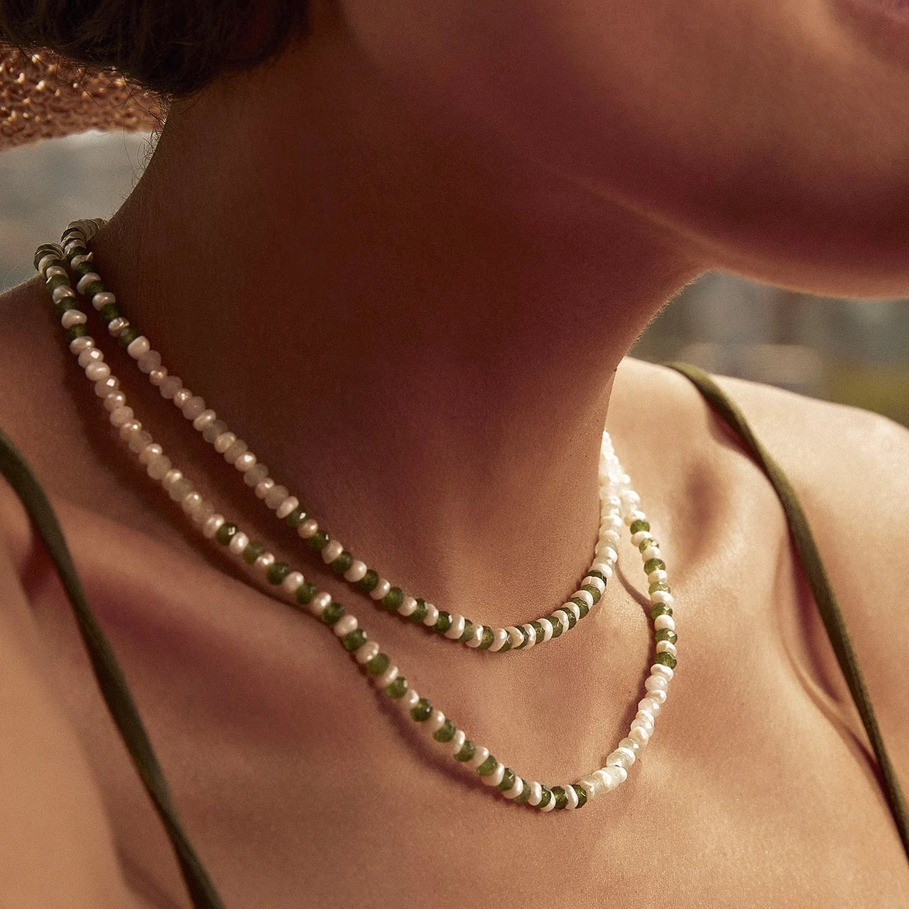 Arms of Eve Pearl & Gemstone Moss Necklace by Harbour Thread